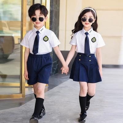 China Children's suits school uniforms models school uniforms factory supplies OEM customized short-sleeved check primary and secondary skirt school uniform student shirts for sale