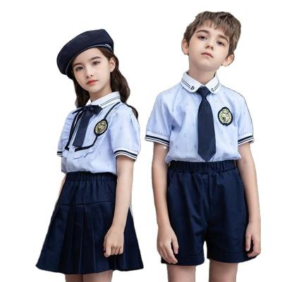 China Children suits school uniforms newcomer style british style boys and girls primary and secondary school student uniform short sleeve shirts for sale for sale