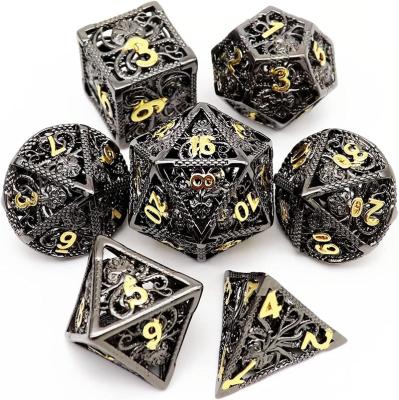 China DND Games Custom Black Metal Hollow Dice Set Polyhedral Octopus Dice For Dragon And Dungeon Role Playing Dice for sale