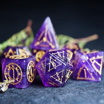 China DND Games Complete Set of Purple Gemstone DND Dice Set - Used for Cutting Gem Dice For Dragon and Dungeon RPG Game DND MTG Game for sale