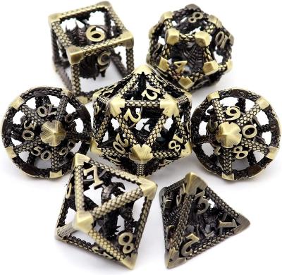 China DND Games Hollow Metal D&D Dies Set, 7 Bronze Polyhedral Dies, Used for DND Dragon and Dungeon Role Playing Games for sale