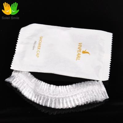 China Home Hotel Spa Disposable Transparent PE Ear ShowerCap Traveling Hotel/Salon For Women Men PlasticCap for sale