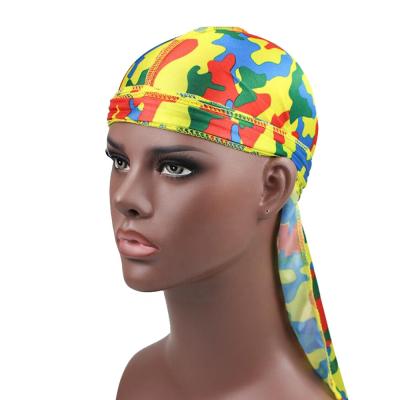 China Premium Military Durags Silky Beanie Cap Hip Hop Lovers Camouflage Tactical With 360 Waves Long Tail Colorful Durag for sale