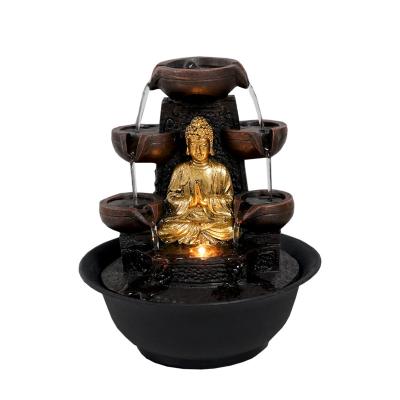 China 2022 New Design China Table Top Resin Indoor Decorative Religious Buddha Fountain With Led Light for sale