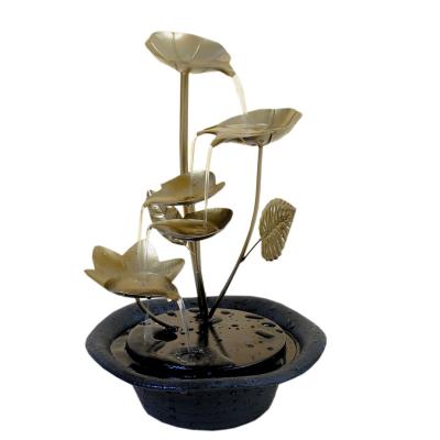 China China Polyresin Fountain Leaf Tabletop Flower with LED Electric Pump Home Metal Decoration for sale