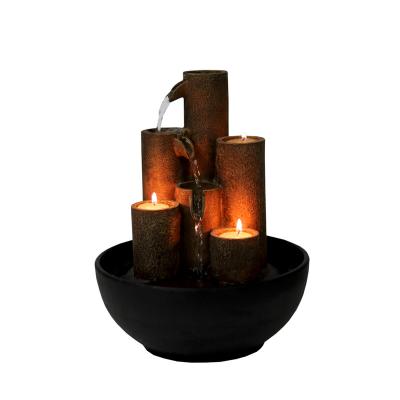 China China Resin Rows Pouring Tabletop Fountain with 3 Candles - Zen Indoor Decor for Office, Living Room, Bedroom for sale