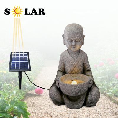 China Outdoor China Water Feature Resin Monk Frog Stand As Solar Yoga Meditation Fountain With LED for sale