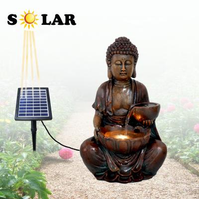 China China Outdoor Feature Resin Decorative Water Buddha Socket With Solar Lotus Garden Fountain for sale