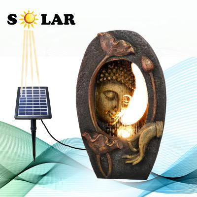 China China Feature Resin Buddha Outdoor Decorative Waterfall Garden Solar Water Fountain With LED for sale