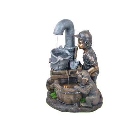 China China Outdoor Decorative Resin Angel Boy Solar Powered Water Fountain Pump With Faucet for sale