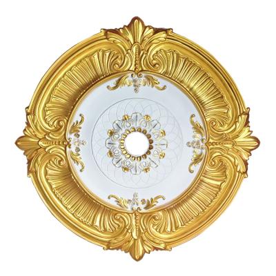 China Banruo Artistic European Style Ceilings PU Gold Decorative Ceilings Crown Medallion Panel Panel for Interior Lighting Decor for sale