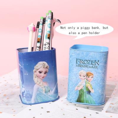 China Cute Baby Princess Pencil Holder Piggy Bank Function TOPSTHINK Girls Gift Metal Piggy Bank Square Tin Box for sale