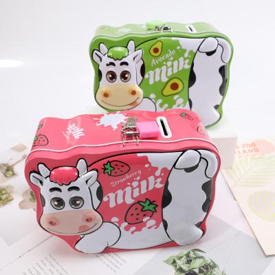 China TOPSTHINK Cute Creative Cartoon Metal Key Lock Cow Coin Bank Piggy Bank With Lock And Keys For Kids for sale