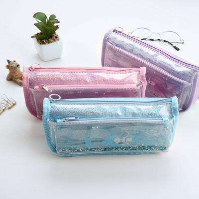 China TOPSTHINK Novelty Quicksand Pencil Case Mermaid Pattern PVC Girls Pencil Case School Stationery Pencil Bag Fashion 2021 Cute Shiny New for sale