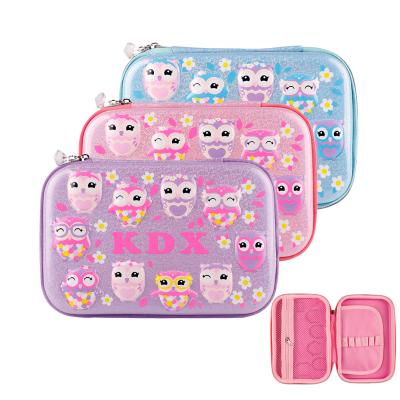 China TOPSTHINK Large Capacity Glitter Owl Cute Clear Hard Pencil Case Odorless Bags Pencil Pouch For School Kids for sale