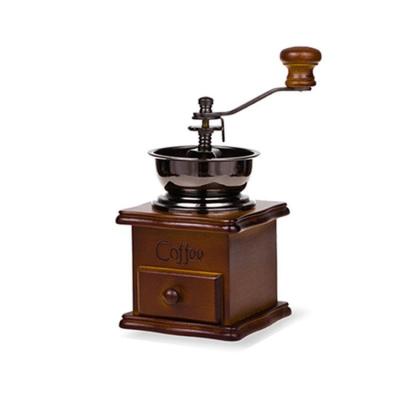 China Large Capacity Vintage Style Antique Cast Iron Coffee Roller Grinder Wood Crank Manual Coffee Grinder for sale