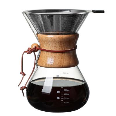 China WITH LID Ecocffee Collar Wooden Glass Pour Over Hand Drip Pot 800ml Coffee Servers Espresso Coffee Maker for sale