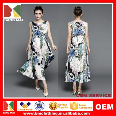 China Anti-wrinkle Women Fashion New Summer Vintage Print Slim Dress Beach Bohemian Dress for sale