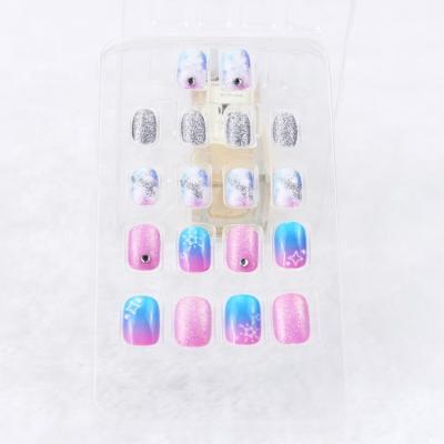 China Factory Wholesale Design 3D Glitter False Nails Full Cover Press On Kids Finger Nail Tips for sale