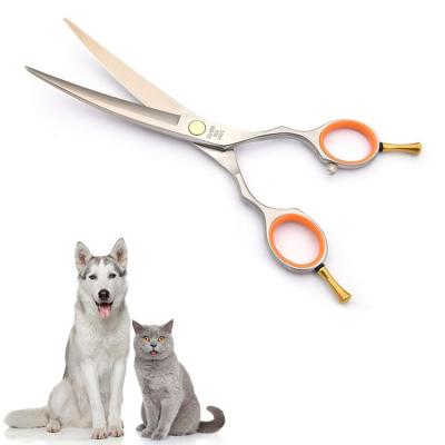 China Sustainable Fashion Stocked Pet Hair Cutting Scissors Dog Cat Grooming Curved Shears for sale