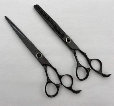 China Professional Viable 7.0 Inch Stainless Steel Pet Grooming Black Coated Scissors Set Pet Haircut Shears Set for sale