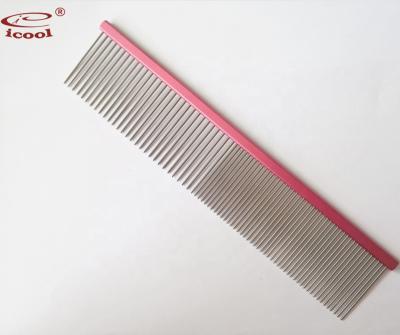 China Durable Stainless Steel Pet Comb Spare Parts Colored Aluminum Paint Handle Dense Grooming for sale