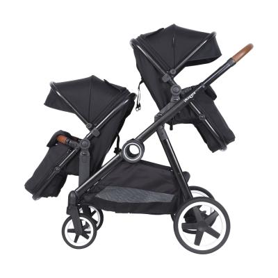 China Classic Tandem Stroller Baby Strollers Black 2 Seater Pram With Large Whels for sale