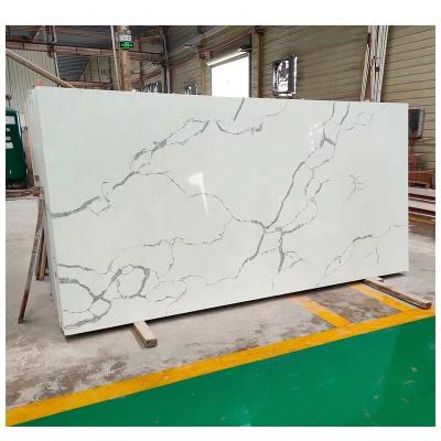 China Wholesale Modern Calacatta White Clear Quartz Kitchen Island Slab Artificial Stone Production Line Countertop Slabs for sale