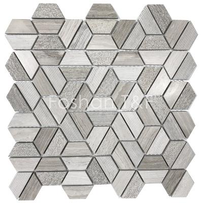 China Luxury White and Gray Stone Marble Mosaics Hexagonal Art Wall Decor Tile Interior Design from Foshan 30x30 Flooring for sale