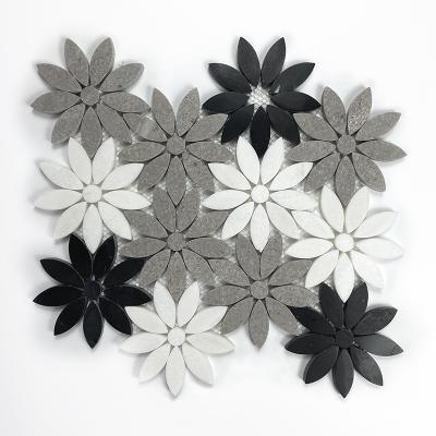 China Luxury Parquet Wall Decoration Bathroom Kitchen Backsplash Flower Shaped Pattern Natural Marble Stone Mosaics Slabs for sale