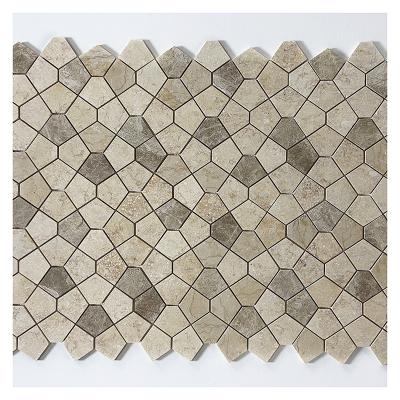 China Parquet Brown Beige Mixed Color Irregular Mosaics Tile Natural Marble Stone Mosaics For TV Background Kitchen Bathroom Wall Decoration for sale