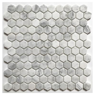 China Modern Carrara Hexagon White Marble Square Parquet White Natural Stone Mosaics For Bathroom And Kitchen Wall for sale