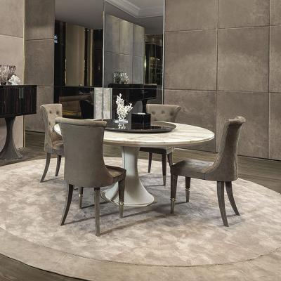 China Convertible low prices fashion leather stainless steel base and marble top round modern marble dining table for sale