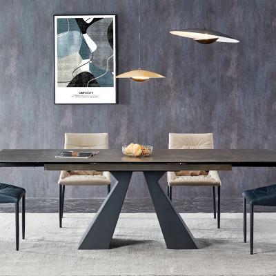 China Minimalism Extendable Italian Black Powder Coated Two Extension Slide Panel Paint Marble Colored Ceramic Dining Table Modern for sale