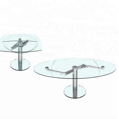 China Home Furniture Foldable General Use Best Design Metal Steel Frame Extendable Oval Glass Dining Table for sale