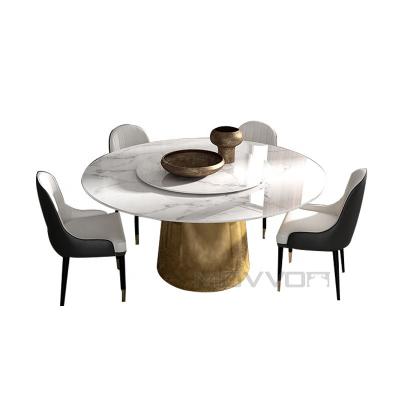 China Customized Marble Top And Round Stainless Steel Base White Marble Dining Table Set for sale