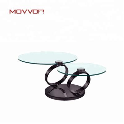 China Convertible Round Tempered Glass Nickel Ring Base Black Coffee Table For Living Room Home Furniture for sale