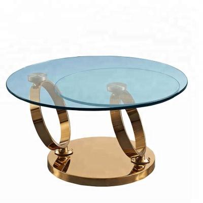 China Convertible Furniture Set Ring Design Chrome Round Glass Coffee Table Cafe for sale