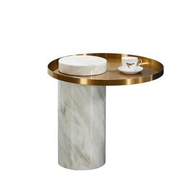 China Round Base Convertible Natural Marble Design Center Coffee Table With Stainless Steel Side Gold Top Modern Table for sale