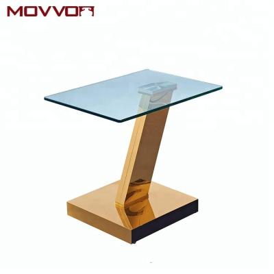 China Customized 12mm Gold Chromed Glass Side Head Tables Stainless Steel Square for sale