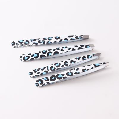 China Stainless Steel 4pc Eyebrow Tweezers Custom Cute Pattern Eyelash Multifunctional Tweezers Factory Direct Printing for sale