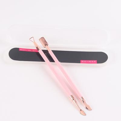 China LOW MOQ portable plating rose stainless steel2pcs gold kit gel polish cuticle pusher for sale