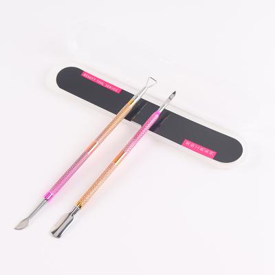 China Portable High Quality Stainless Rainbow Nail Metal Cuticle Pusher Peeler for sale