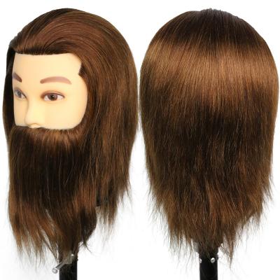 China Hair Cut 100% Male Beard Mannequin Head Mannequin Doll Long Hair Hairdressing Training Male Wig Stand With Beard for sale