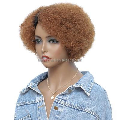 China Afro Kinky Curly Wig Seller For African Women Raw Unprocessed Colored Unprocessed Afro Aligned Short Curly Hair Natural Wigs OT30# for sale