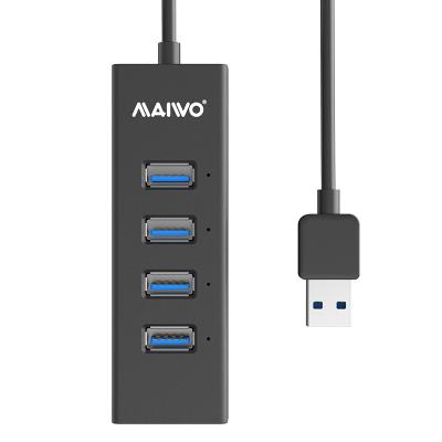 China MAIWO Plug and Play USB3.0 4 Ports USB A Hub with USB A Cable with LED Light Indicator for sale