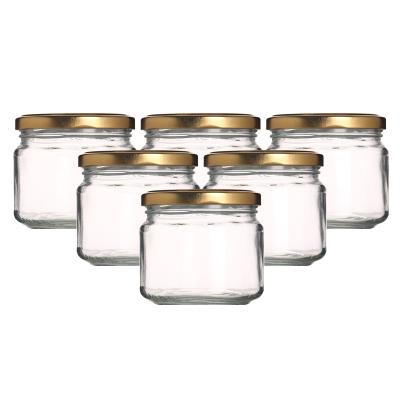 China Storage 10 oz 330ml clear glass jar with metal screw lid refillable food packaging glass jar for food for sale