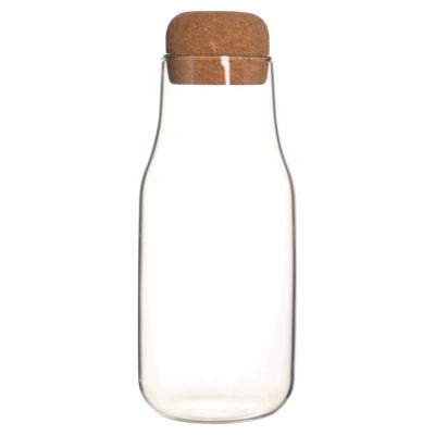 China Beverage High Boron Silicon 300ml Glass Beverage Bottles With Wooden Stopper for sale