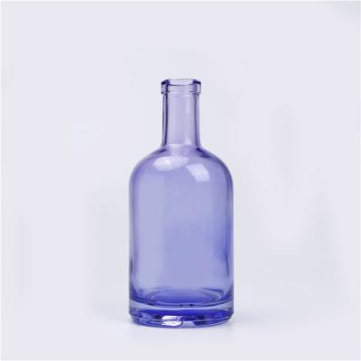 China Colorful Custom Round Rum Gin Vodka Glass Bottle Liquor Alcohol Beverage 375ml 500ml 750ml With Cork Top for sale