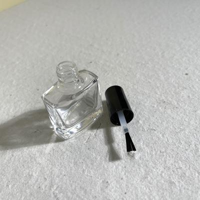 China 15ml Refillable Empty Eco-Friendly Square Clear Shape Nail Polish Glass Bottles With Black Brush Cap for sale